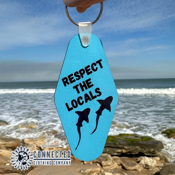 Respect The Locals Shark Keychain | Wooden Keychain | Ocean Inspired | Marine Biology Gift | Printed Keychain | Beach Lover Keyring