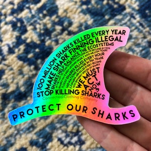 Holographic Protect Our Sharks Sticker | Shark Conservation Decal | Save The Sharks | Shark Lover Gift | Shark Sticker | Shark Week