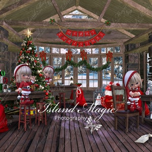 Santas Workshop With Elves Digital Background Digital Backdrop