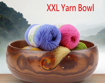 Crafted Wooden Weaving Thread Bowl With Carved Holes And Drills Holes Handmade Yarn Storage Bowl With Removable Lid luckything Wooden Yarn Bowl