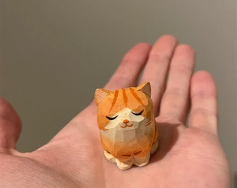 Hand Carved Painted Orange Cat Figurine | Cat Lovers Gift | DIY Cat | Custom Cat | Cat with Bell | Wooden Animal | Home Decor | Gift for her