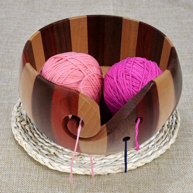 Handmade Wooden Yarn Bowl Round Wool Storage