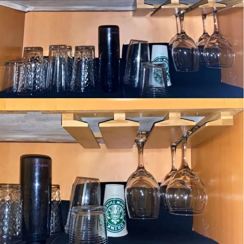 Handmade Wooden Wine Glass Rack Under Stemware Wine Etsy