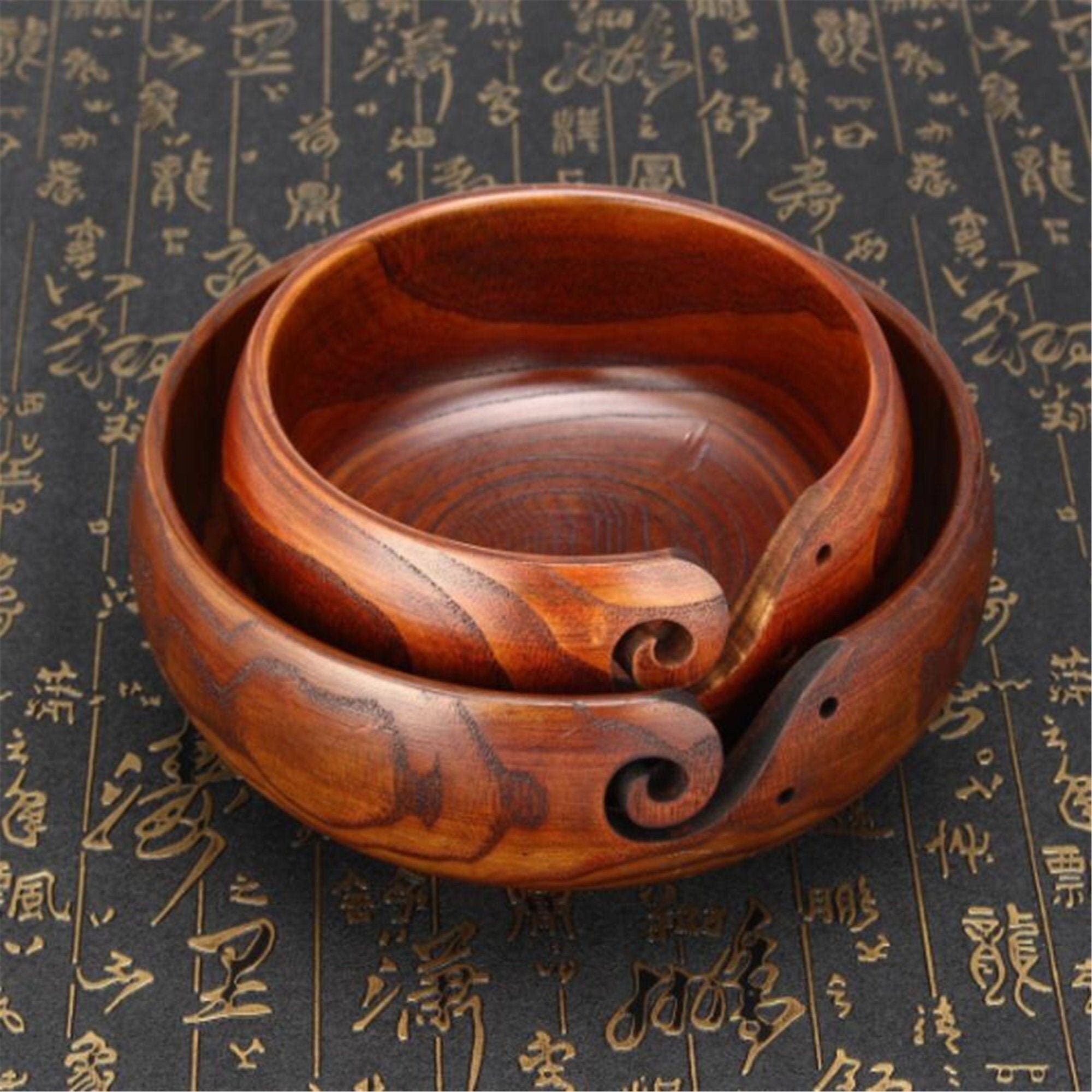 Wooden Yarn Bowls for Crocheting with Holes Little World Yarn Bowl Chestnut Preventing Slipping and Tangles Handmade Craft Knitting Bowl Christmas Gift for Knitting Lovers 