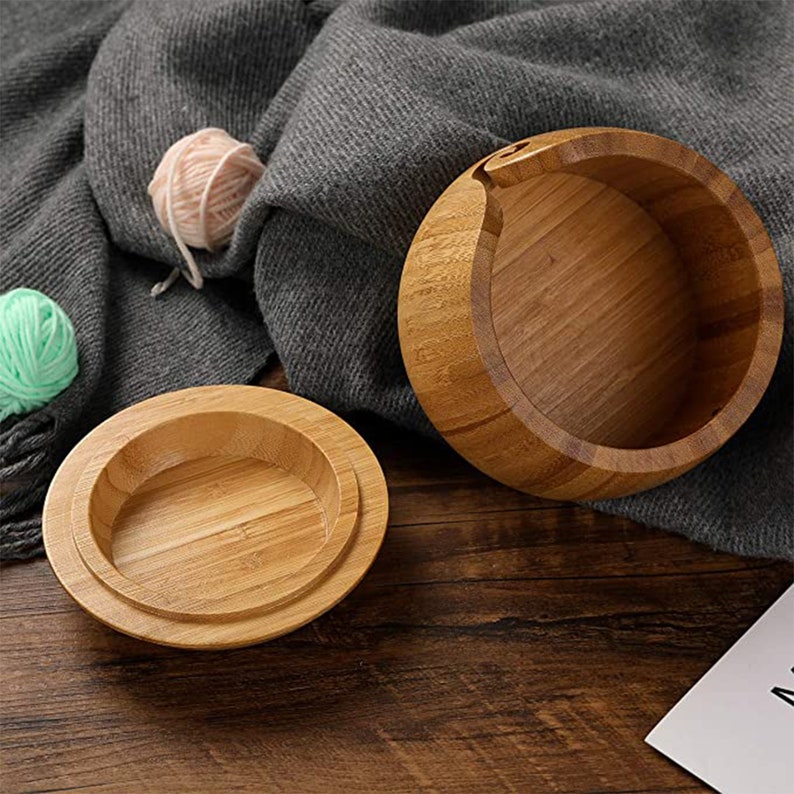 Handmade Solid Wooden Yarn Bowl With Lid Knitting Crochet Etsy