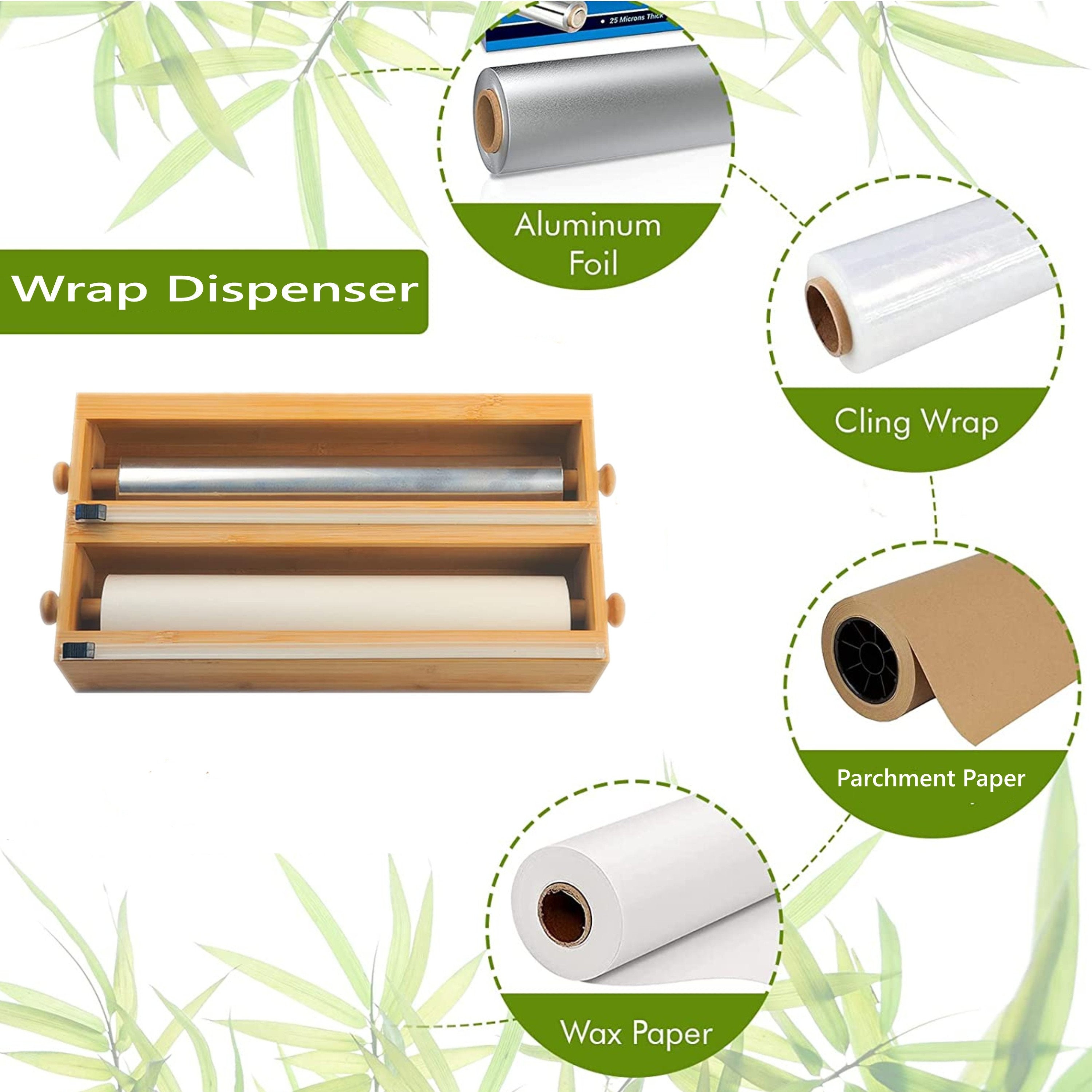 Bamboo Foil and Wrap Dispenser With Slide Cutter Sliding Divider