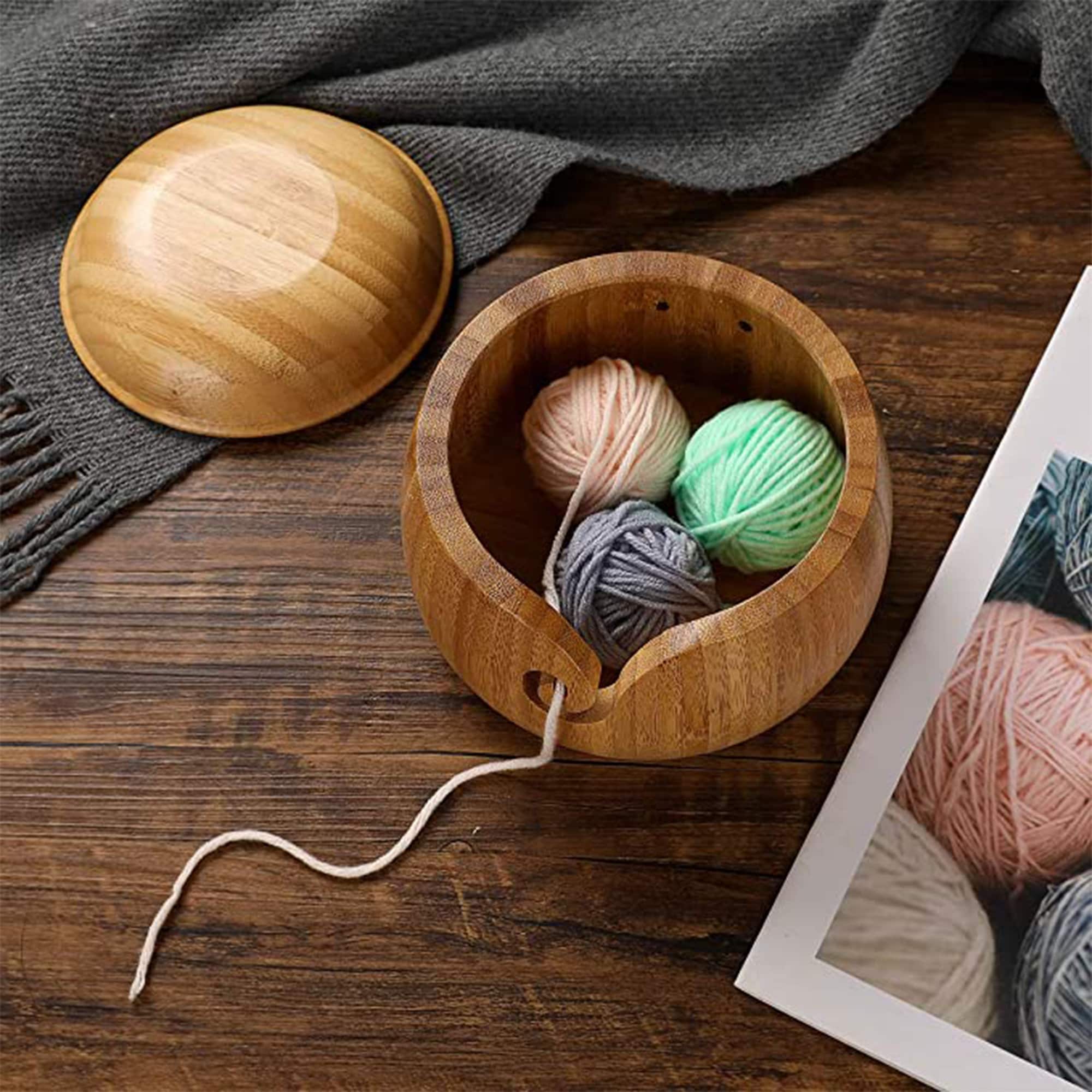 Handmade Wooden Yarn Bowl with lid Knitting Crochet Thread Etsy