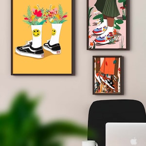 Sneakers poster, skate poster, streetwear decoration, sports basketball, flower image 3