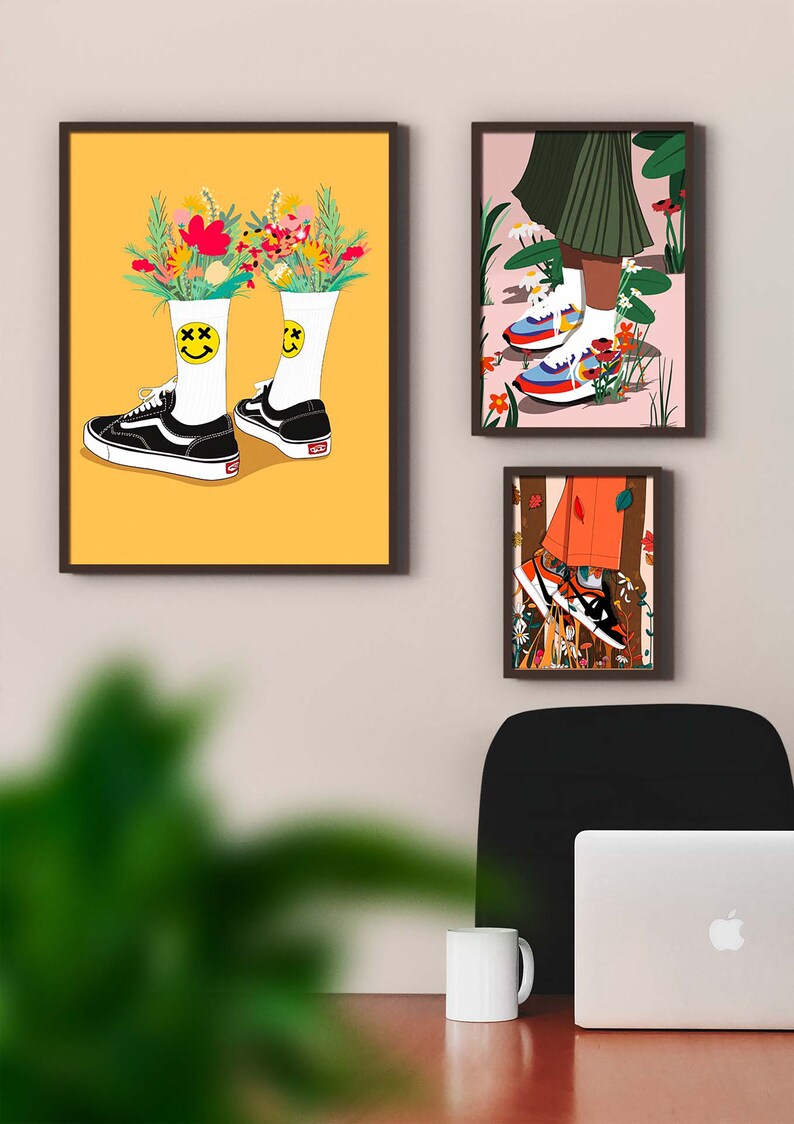 Sneakers poster, skate poster, streetwear decoration, sports basketball, flower image 3