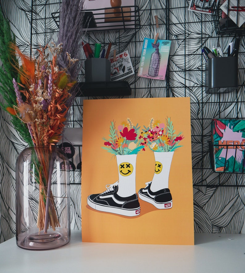 Sneakers poster, skate poster, streetwear decoration, sports basketball, flower image 4