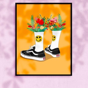 Sneakers poster, skate poster, streetwear decoration, sports basketball, flower image 2