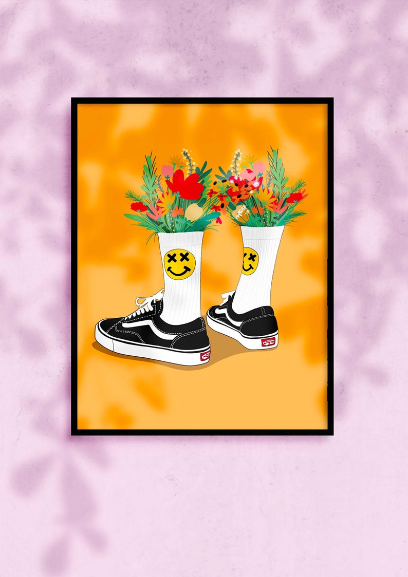 Sneakers poster, skate poster, streetwear decoration, sports basketball, flower image 2