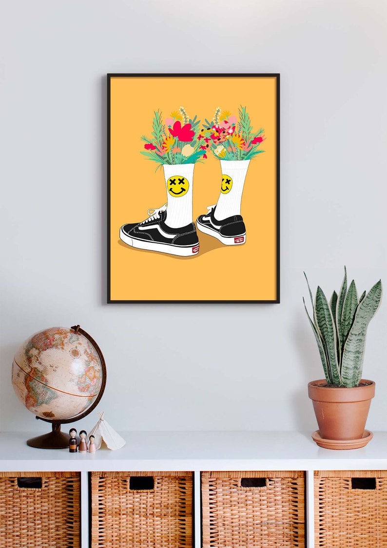 Sneakers poster, skate poster, streetwear decoration, sports basketball, flower image 1