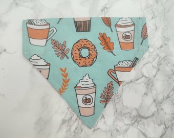 Pumpkin Spice Latte Autumn Dog Bandana - over the collar