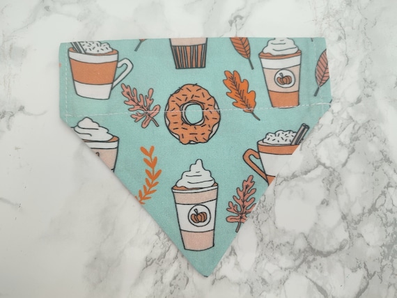 Pumpkin Spice Latte Autumn Dog Bandana - over the collar