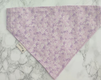 Lilac floral dog bandana - over the collar dog bandana