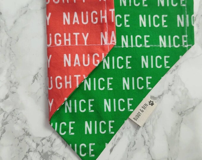 Featured listing image: Naughty or Nice Santa Paws Christmas Dog Bandana - over the collar - dog gift