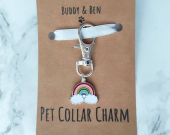 Rainbow Pet Collar Charm – Silver Color Clip-on Keyring