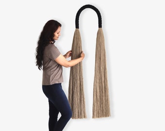 Tall Rustic Fiber Art Arch jute wall hanging, Rope Arch sculpture, Tall knotted arch with fringe