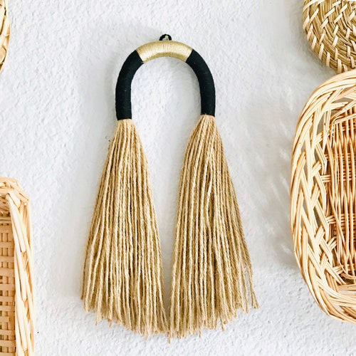 Bohemian Tassel Wall Hanging Jute Fiber Art Rainbow Natural Etsy