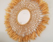 XL Macrame Raffia Wall hanging, Ethnic boho macrame Wreath, Moroccan mirrored wall art