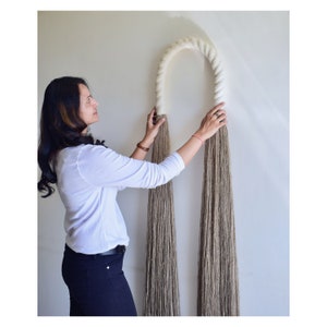 Arch Sculpture- Jute Arch with fringe- Rope Sculpture - Long Tassel Wall Hanging-  Wrapped Wall hanging