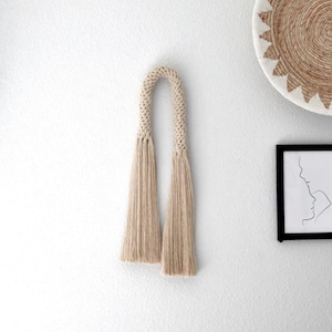 Macrame Knotted Arch Wall Hanging in Oat Color Minimalist Macrame Wall Hanging Modern Fiber Art for Entryway Handmade Sustainable Home Decor