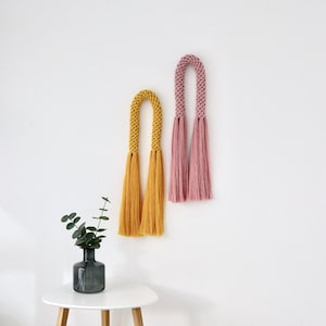 Set of 2 arches with tassel, Fiber art sculpture, bohemian knotted rope art, mid-century wall arch with fringe-Aarya