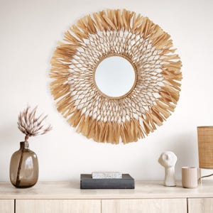 XL Modern Moroccan style Raffia Mirror accent- Raffia Sculpture