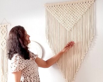 Elegant Macrame Wall Hanging, Geometric textile wall art, handmade Fiber Art -ADIRA