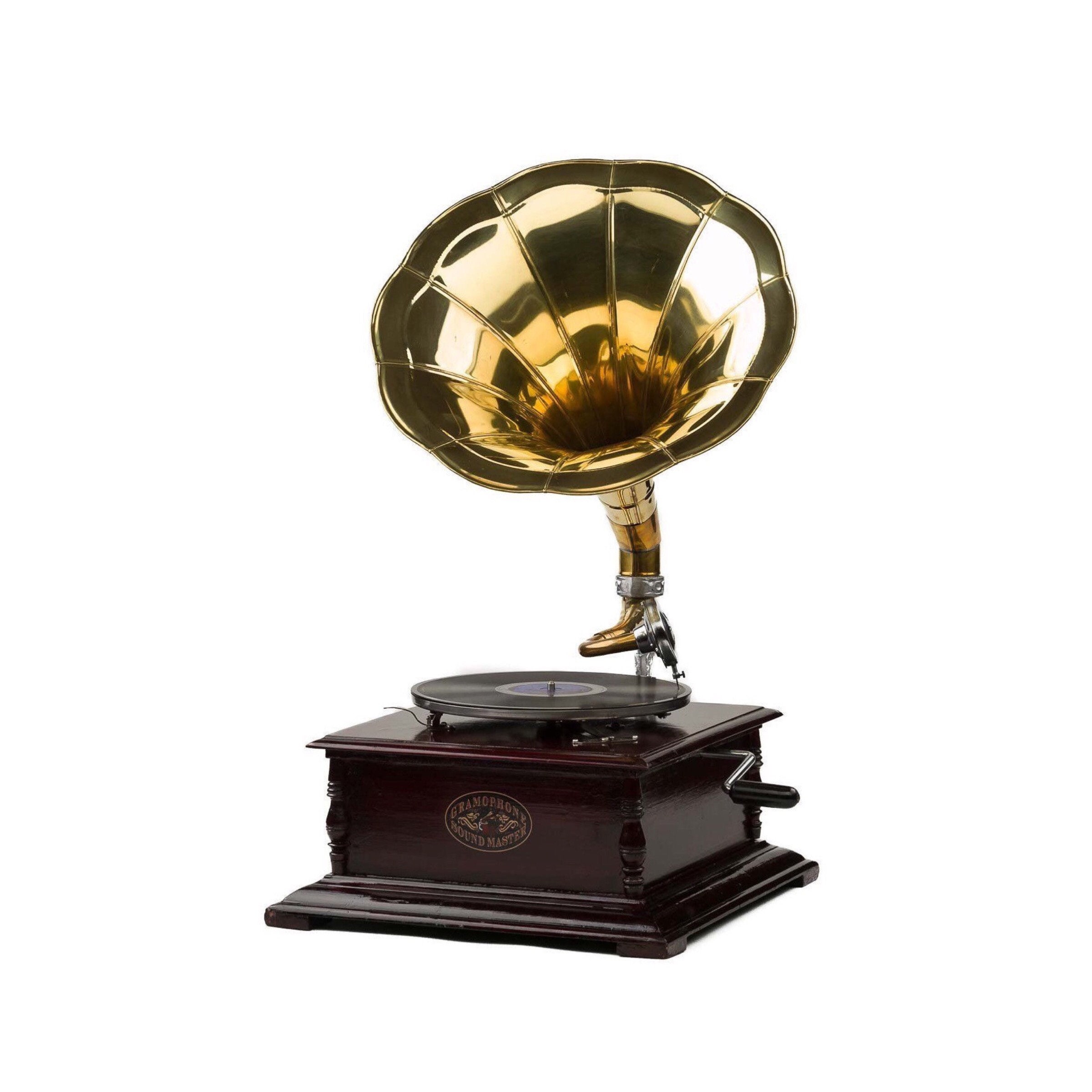 Replica Gramophone Player 78 rpm Round phonograph Brass Horn HMV Vintage Wind up