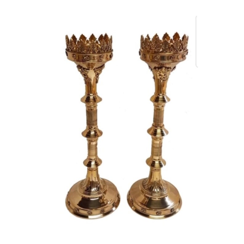 Candle Holder Church Candle Holder 19" Pair Of Brass GOTHIC CandleSticks