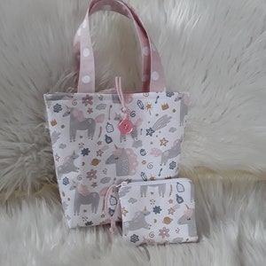 Kindertasche 2tlg,Kindertasche, Mädchentasche, Stofftasche, Einkaufstasche, Kindertasche Einhorn, Mädchentasche Einhorn, Shopping Bag
