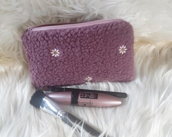 Hair clip pouch, toiletry bag, storage bag, pouch for hair ties, jewelry pouch, cosmetic bag made of teddy fleece