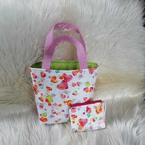 Kindertasche, Mädchentasche, Kindertasche 2tlg, Shopping Bag, Mini Geldbeutel, Einkaufstasche, Kindergartentasche, Kindertasche mit Herzen