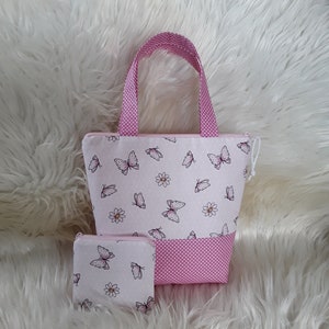 Kindertasche, Kindertasche 2tlg, Mädchentasche, Shopping Bag, Geldbörse, Kindergartentasche, Kindertasche Schmetterling, Mini Geldbeutel