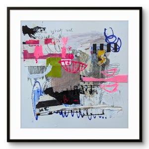 Abstrakcyjny kolaż, współczesna sztuka w technice mieszanej (11,8 x 11,8 cala)