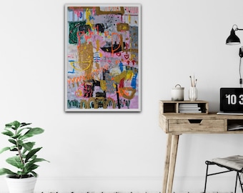 Original abstract painting on paper, Colorful painting for living room and bedroom , Contemporary modern artwork