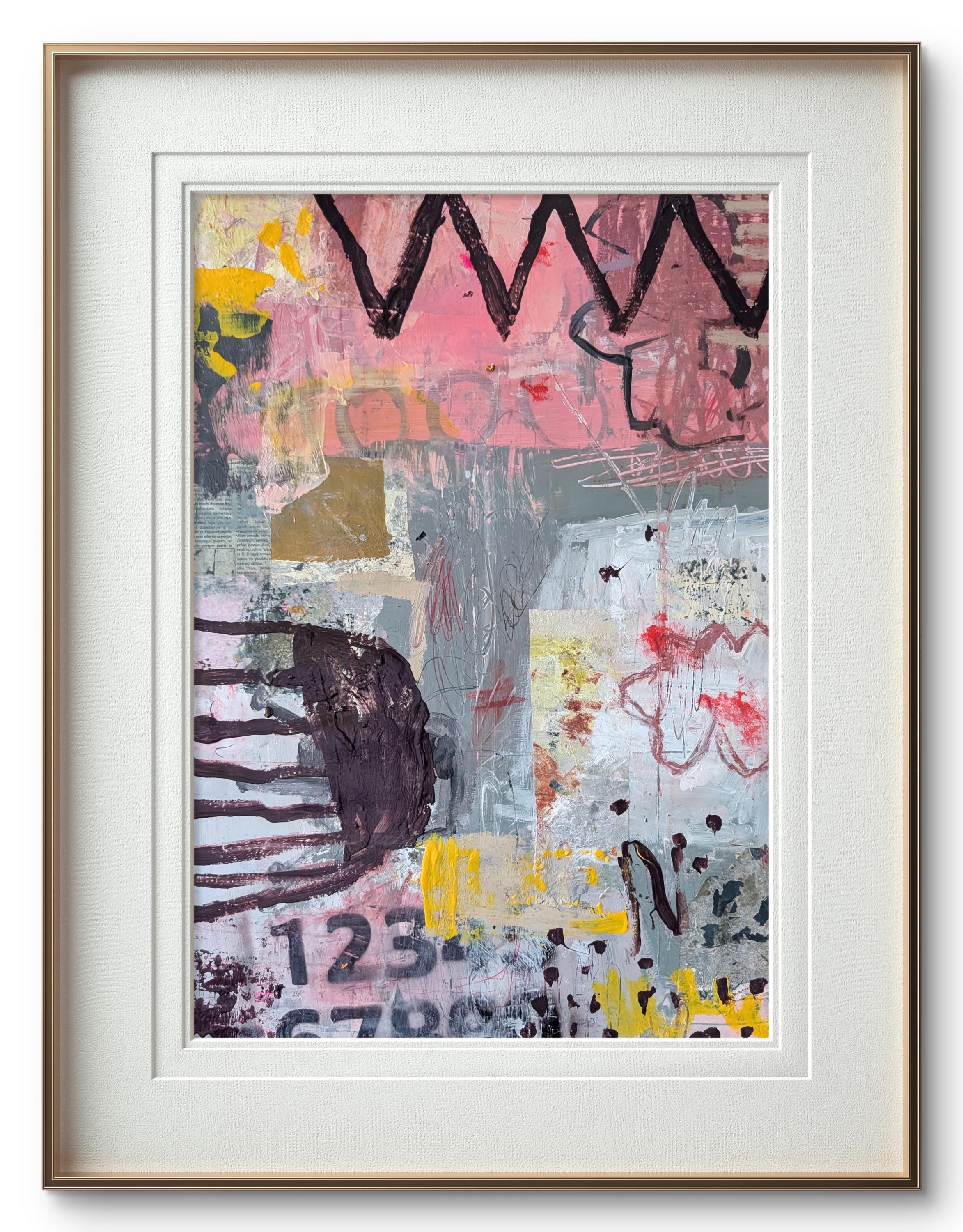 紙に描かれた抽象的なミクストメディア絵画、モダンでカラフルなアート