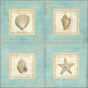 1910 - Set di 4 pezzi di conchiglie marine - Piastrelle decorative, piastrelle con motivo, piastrelle murali, piastrelle bianche lucide con finitura satinata 8x8 6&quot;x6&quot; o 4,25&quot; x 4,25&quot;
