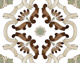 1780-1 Sorrento Green - 6 x 6  - 4.25x 4.25 size tile. Satin Matte finish - Decorative tile - Accent Tile - Pattern Tile- Tile Mural