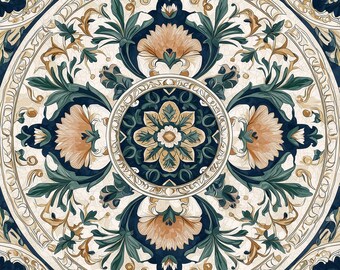 2015 - Verdant Bloom - 8x8 6x6 4.25x4.25 - Satin or Gloss -Mediterranean, Kitchen Backsplash, Vintage, Botanical, Green Blue Tile
