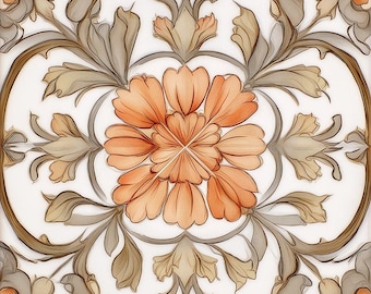 2054 - Harvest Cottage - 8x8 6x6 4.25x4.25 - Satin/ Gloss  - Decorative Tile, Kitchen Bathroom Fireplace, Vintage Cottage, Floral, ceramic