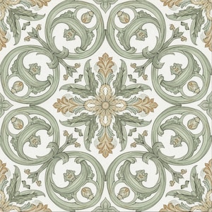 2001 - Sageleaf Scroll - 8x8 6x6 4.25X4.25 - Satin Matte White -  Decorative Tile -Ceramic Vintage Tile - Pattern Tile