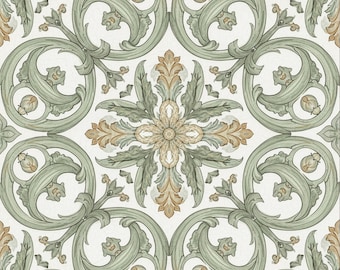 2001 - Sageleaf Scroll - 8x8 6x6 4.25X4.25 - Satin Matte White -  Decorative Tile -Ceramic Vintage Tile - Pattern Tile