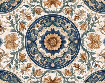 2014 - Tuscan Floral - 8x8 6x6 4.25x4.25- Satin or Gloss - Decorative Tile, Mediterranean Tile- Spanish Tile- Floral Tile - Kitchen Tile