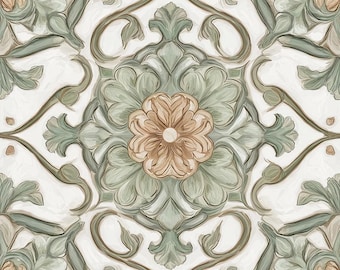 2048 -Boho Chic Sage - 8x8 6x6 4.25x4.25 - Moss Green Tile, Backsplash Tile, kitchen tile, Decorative tile, Fireplace Tile, Vintage Tile,