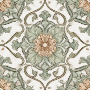 2048-Boho Chic Sage-Sage Green Patterned Ceramic Tile-Botanical Kitchen Backsplash -Vintage Floral Bathroom Tile-Art Nouveau-decorative Tile