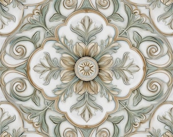 2051 - Fleur de Jardin - 8x8 6x6 4.25x4.25 - Decorative Tile, Kitchen Tile. Backplash Tile, Fireplace Tile, Accent Tile, Green Floral tile