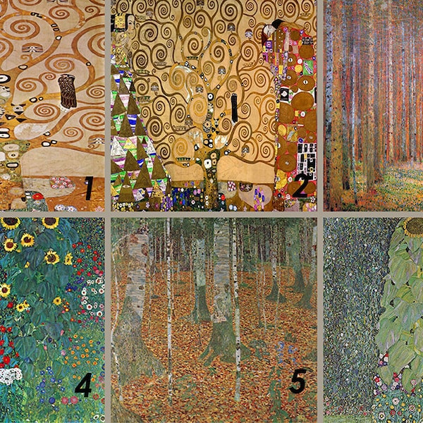 Gustav Klimt - Nature -  6 Piece Set on 8"x8" 6"x6" or 4.25"x4.25"  Satin White Tile - Decorative Tile , Accent tile , Tile Mural